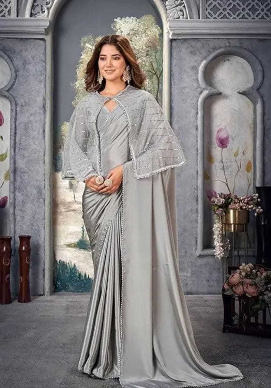 YNF SATIN PRI 204 SAREES WHOLESALE FANCY PARTY WEAR CRAPE SATIN  SAREE WITH JACKET SAREES MANUFACTURER